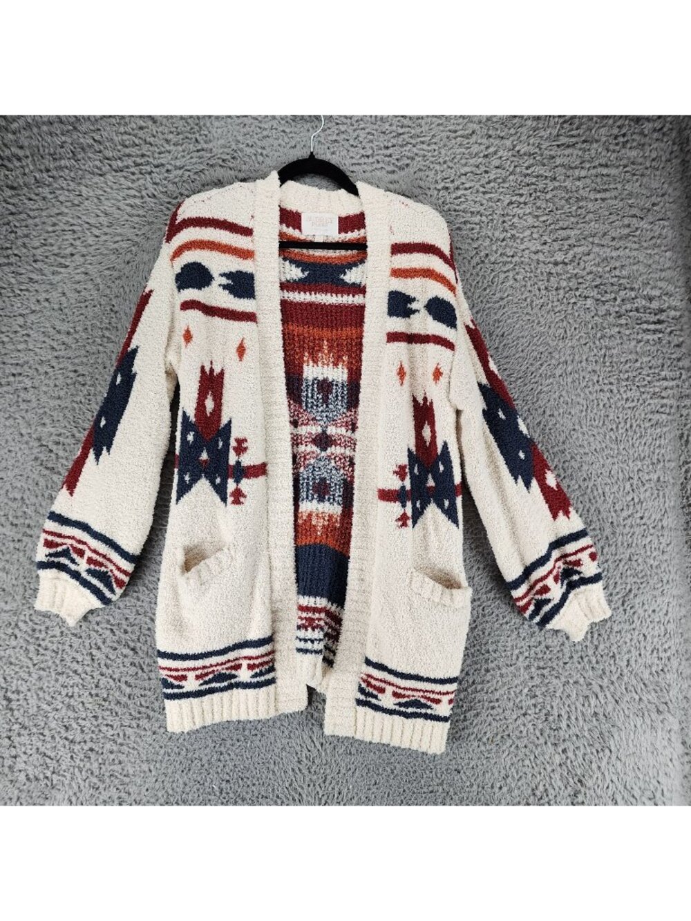 Audrey Parks Sweater Womens Medium White Aztec Print Long Sleeve Cardigan